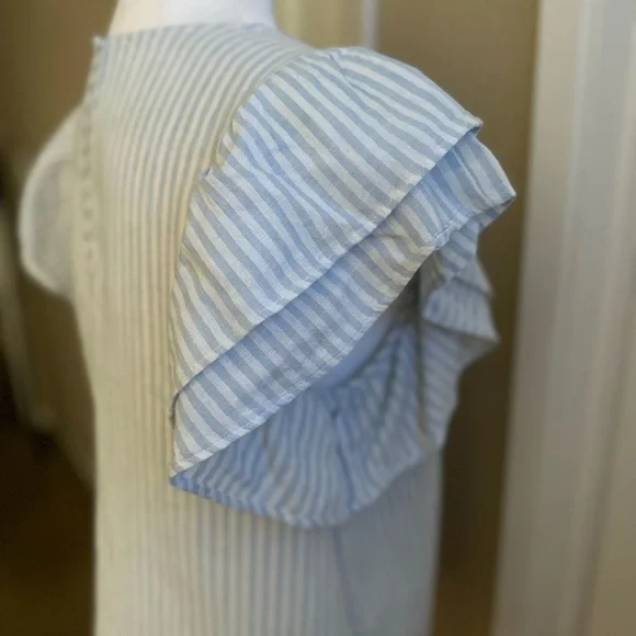 A New Day Stripped Blue/White Ruffled Sleeves Blouse Size: Small - Picture 7 of 7